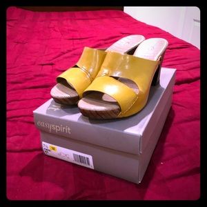 Easy Spirit Leather Upper Wooden Heeled Sandals